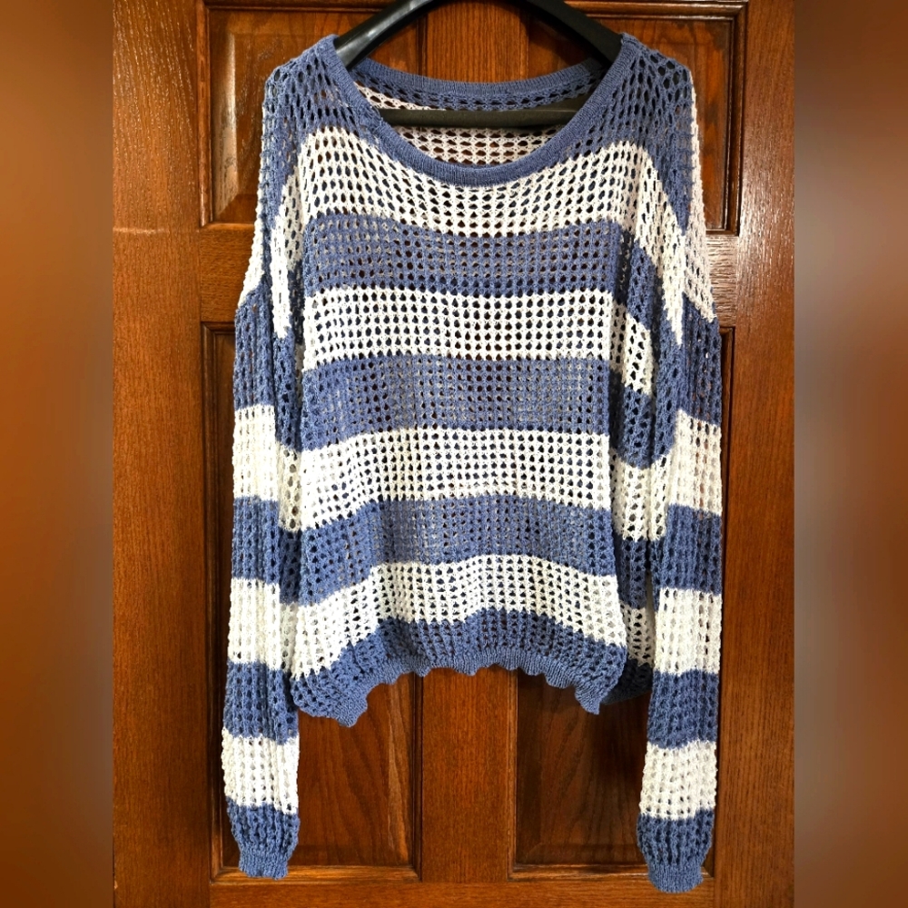 Women's Cutout Pullover Sweater Mesh Top Size 2XL